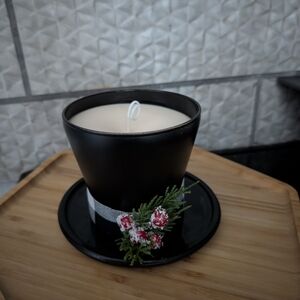 Black Top Hat Candle with Floral Accent